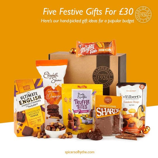 The Chocolicious Gift Hamper filled with chocolate goods as part of the £30 gift guide cover.